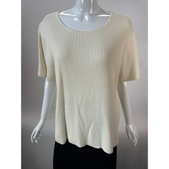 Liz Claiborne Woman Ivory Ribbed Cotton Short Sleeve Sweater 2X - Picture 1 of 16